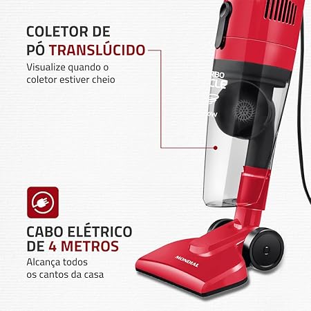 Aspirador de Pó Turbo Cycle Mondial, Vermelho/Preto 110/220V