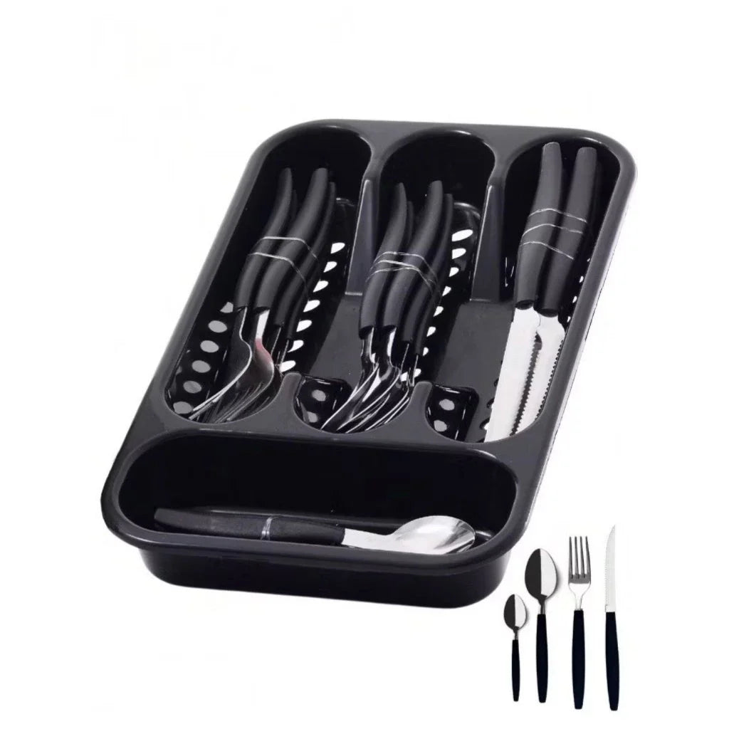 Conjunto de Talheres Aço Inox 24 Peças + Suporte Organizador - Alta Qualidade